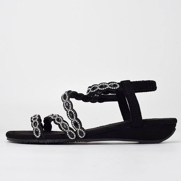 Mugavad musta värvi kividega naiste sandaalid