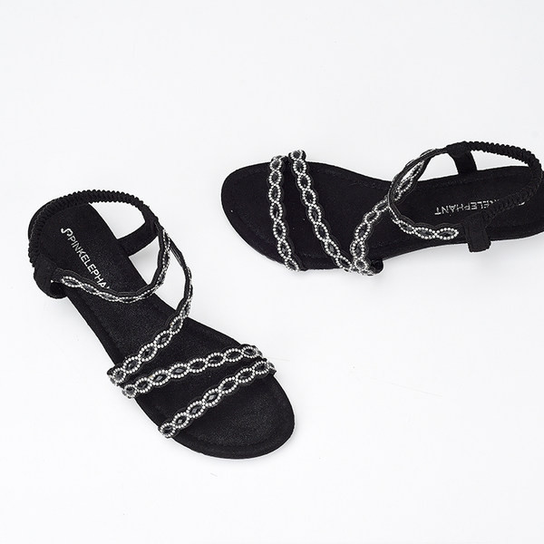 Mugavad musta värvi kividega naiste sandaalid