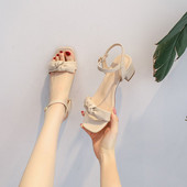 Uus mudel paksu kontsaga ökonahast naiste sandaalid