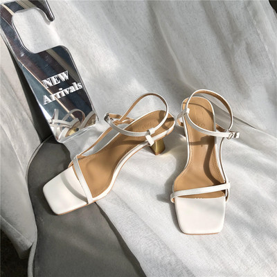 Nahast rihma ja 5 cm kontsaga naiste sandaalide uus mudel