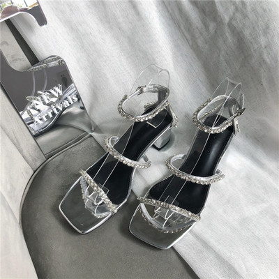 Naiste kividega ja 5 cm paksuse kontsaga sandaalid