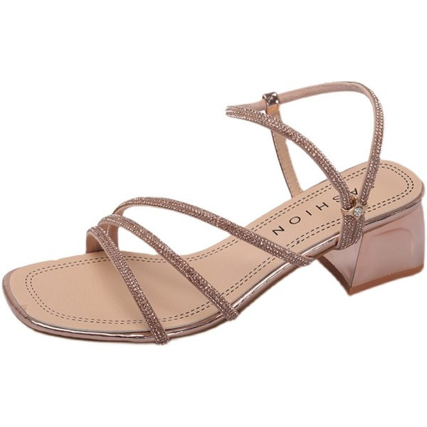 Uus mudel naiste sandaalid kividega ja kandilise 5 cm kontsaga