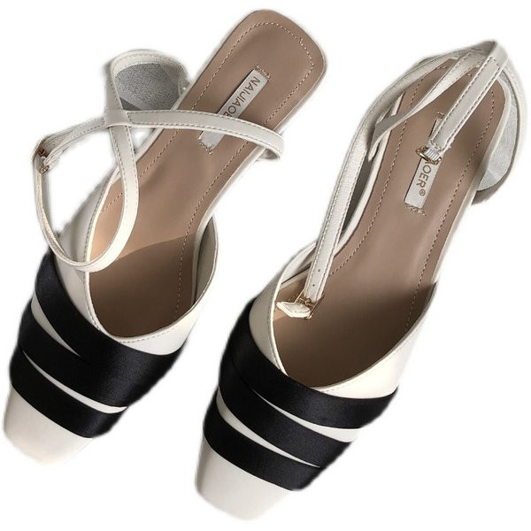 Női zárt szandál bőrpánttal - fehér és sárga