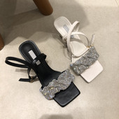 Uus mudel naiste sandaalid kividega ja ökonahast rihmadega