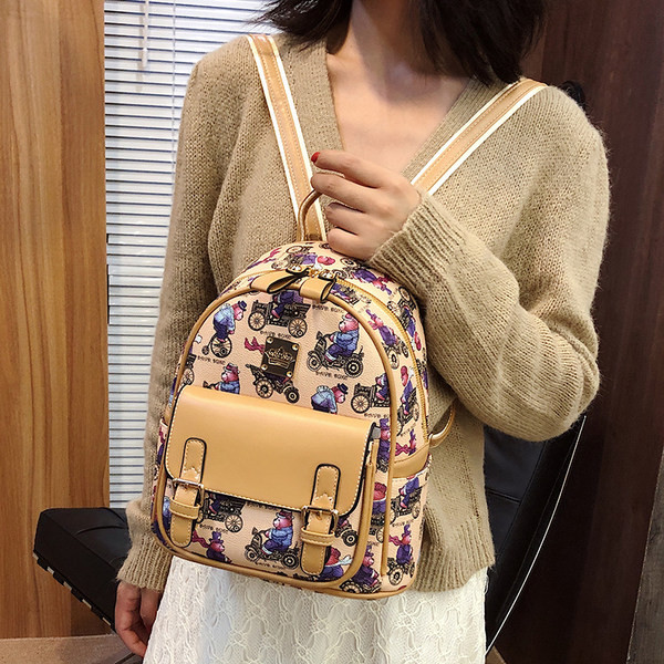 Tekstiilist ja ökonahast värvitrükiga naiste seljakott