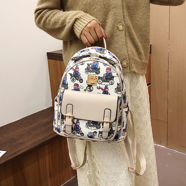 Tekstiilist ja ökonahast värvitrükiga naiste seljakott