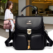 Öko bőrből készült női hátizsák zsebekkel, fém rögzítéssel