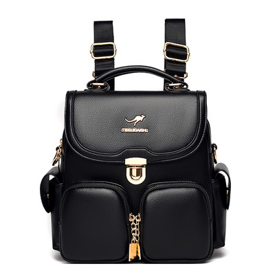 Öko bőrből készült női hátizsák zsebekkel, fém rögzítéssel