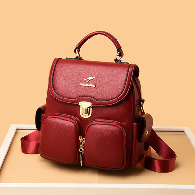 Öko bőrből készült női hátizsák zsebekkel, fém rögzítéssel