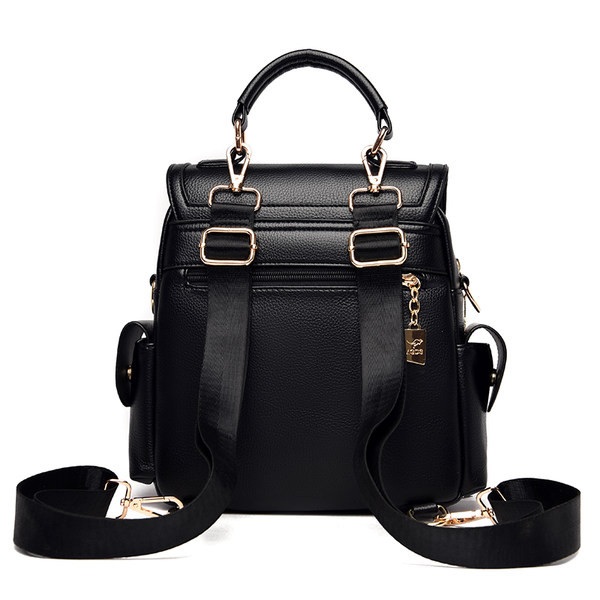 Öko bőrből készült női hátizsák zsebekkel, fém rögzítéssel