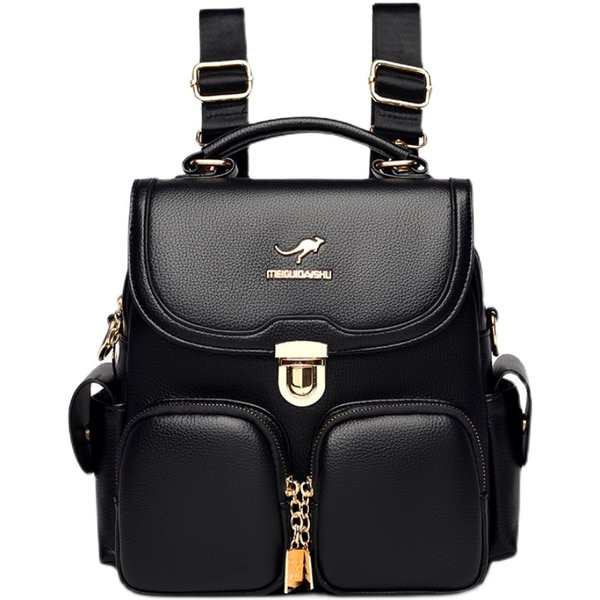 Öko bőrből készült női hátizsák zsebekkel, fém rögzítéssel