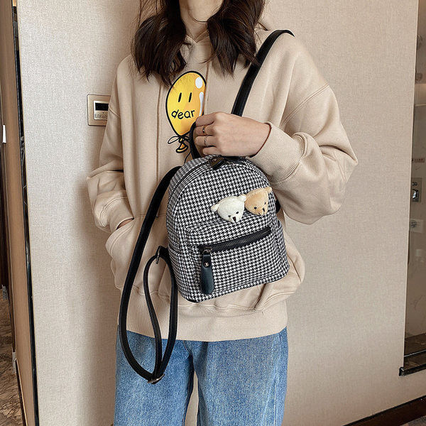 Naiste stiilne mini ruuduline lukuga seljakott