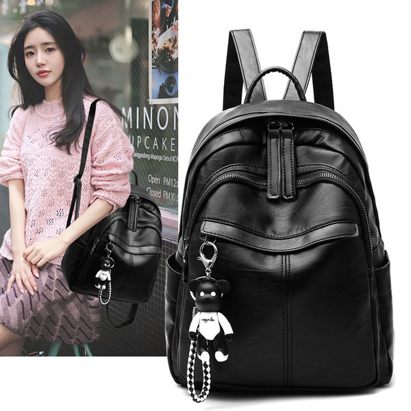 Praegune naiste mustast nahast seljakott kahes suuruses