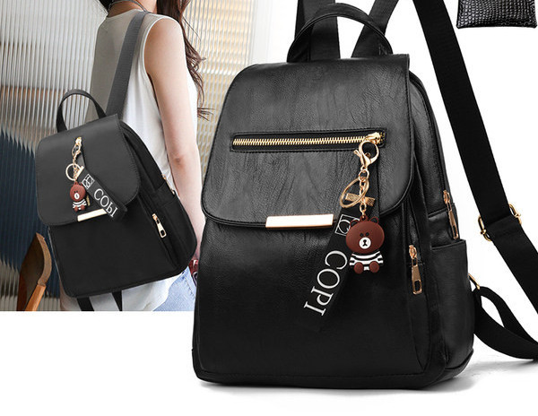 Naiste must kunstnahast seljakott võtmehoidjaga