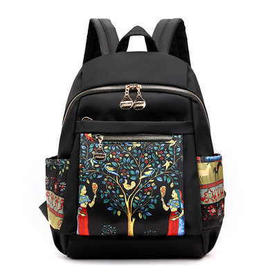 Női vászon táska színes rátéttel és elülső zsebbel