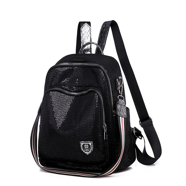 Női hátizsák flitterekkel és textil fogantyúval