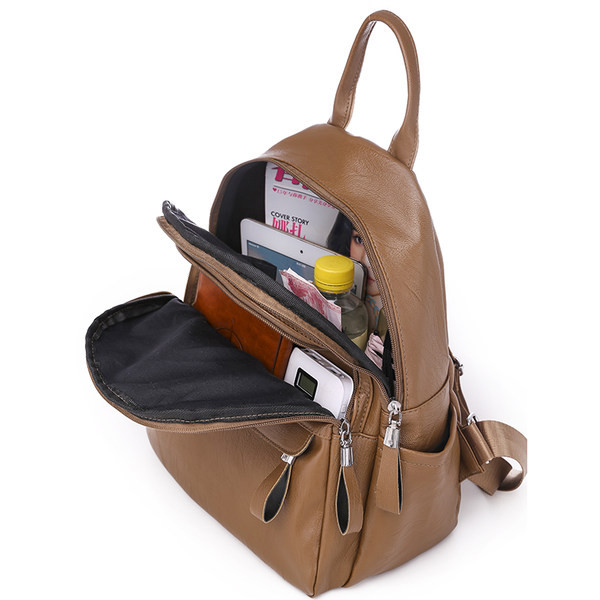 Moodne naiste nahast seljakott eesmise lukuga