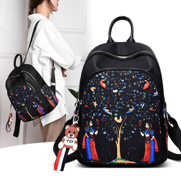 Stiilne naiste tekstiilist seljakott aplikatsiooni ja lukuga