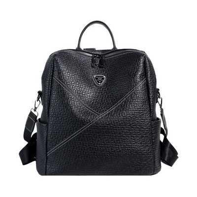 Γυναικείο έκο δερμάτινο σακίδιο πλάτης με μεταλλικό έμβλημα σε μαύρο χρώμα