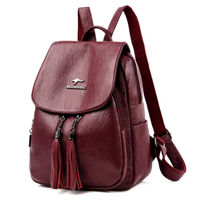 Γυναικείο σακίδιο πλάτης από οικολογικό δέρμα με μεταλλική επιγραφή και φούντες