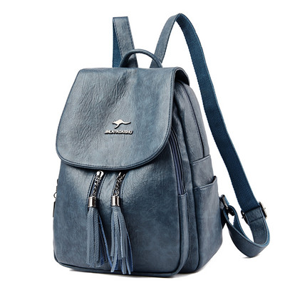 Γυναικείο σακίδιο πλάτης από οικολογικό δέρμα με μεταλλική επιγραφή και φούντες