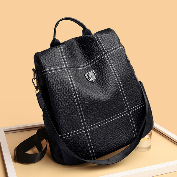 Öko-nahast naiste seljakott kontrastsete õmblustega