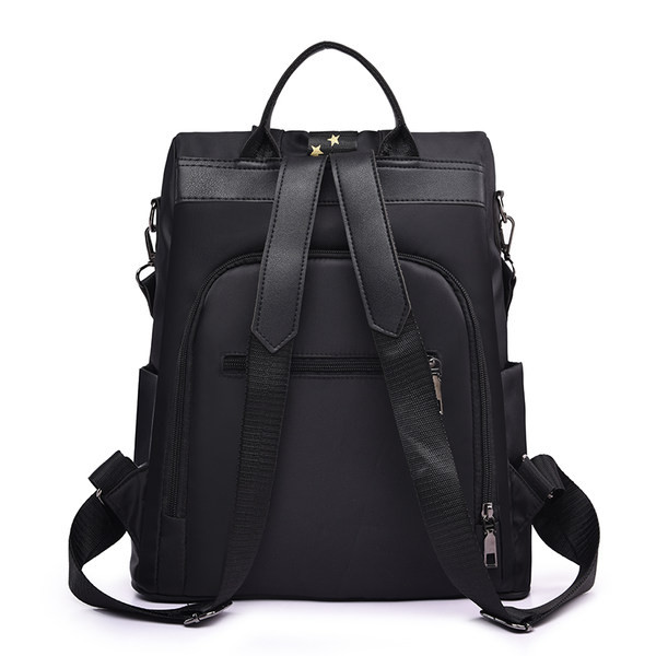 Naiste moodne tekstiilist seljakott eesmise luku ja taskuga