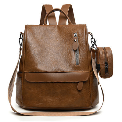 Γυναικείο έκο δερμάτινο σακίδιο πλάτης σε καφέ και μαύρο χρλωμα