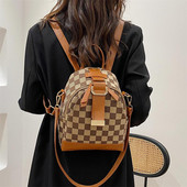 Öko-nahast ja tekstiilist väike ruuduline seljakott naistele