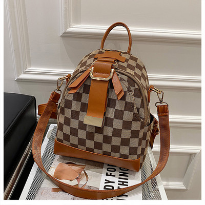 Öko-nahast ja tekstiilist väike ruuduline seljakott naistele