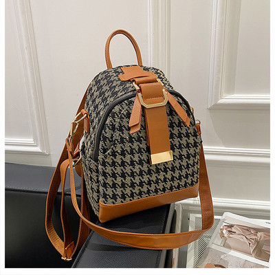 Öko-nahast ja tekstiilist väike ruuduline seljakott naistele