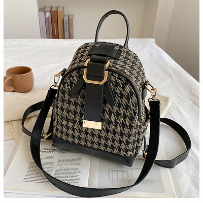 Öko-nahast ja tekstiilist väike ruuduline seljakott naistele