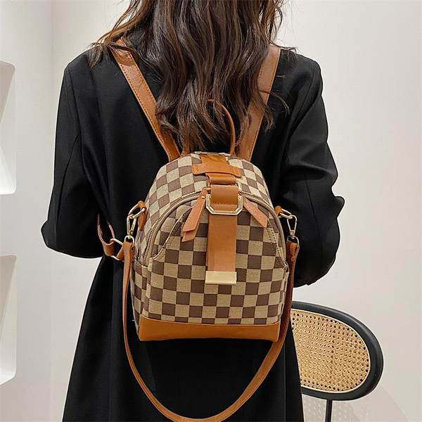 Öko-nahast ja tekstiilist väike ruuduline seljakott naistele