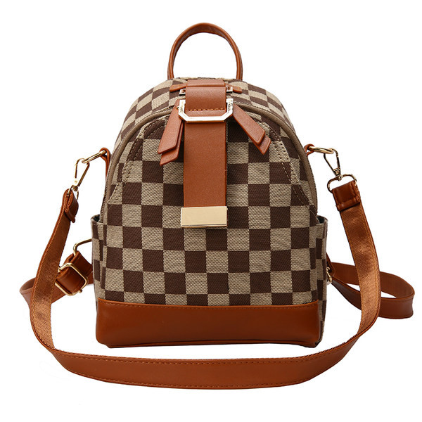 Öko-nahast ja tekstiilist väike ruuduline seljakott naistele