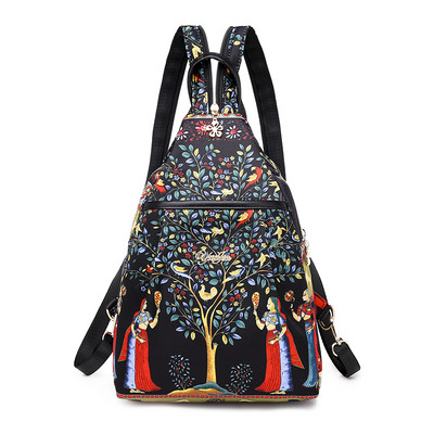 Naiste vabaaja värvilise mustriga tekstiilist seljakott
