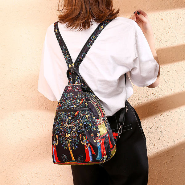 Naiste vabaaja värvilise mustriga tekstiilist seljakott