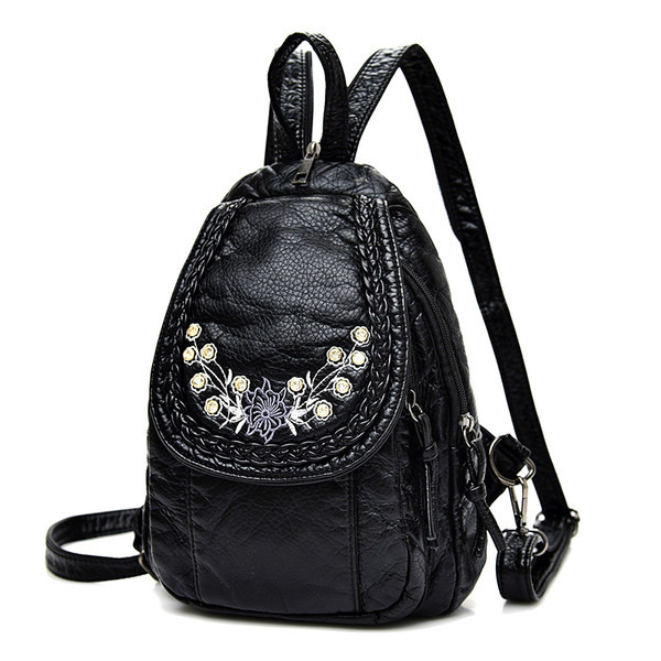 Moodne naiste seljakott kunstnahast tikandiga