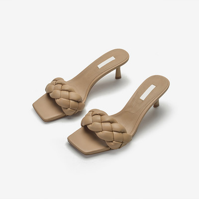 Modern papucs bőrpánttal és 6 cm-es sarokkal - kék és barna