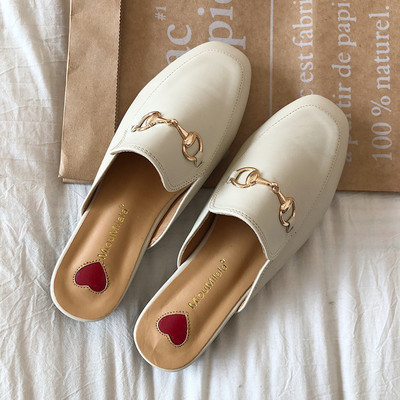 Дамски чехли от еко кожа с метална декорация - два модела