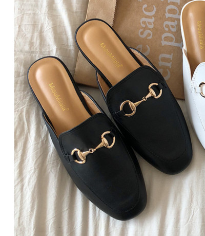 Дамски чехли от еко кожа с метална декорация - два модела