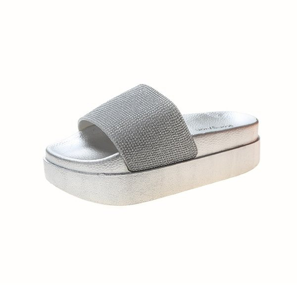 Ежедневни чехли с висока платформа 5 см и декоративни камъни