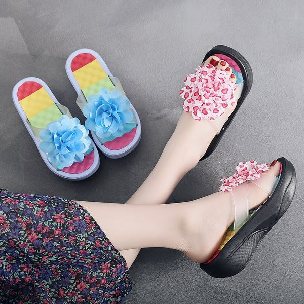 Ежедневни дамски чехли с 3D цветя в няколко цвята