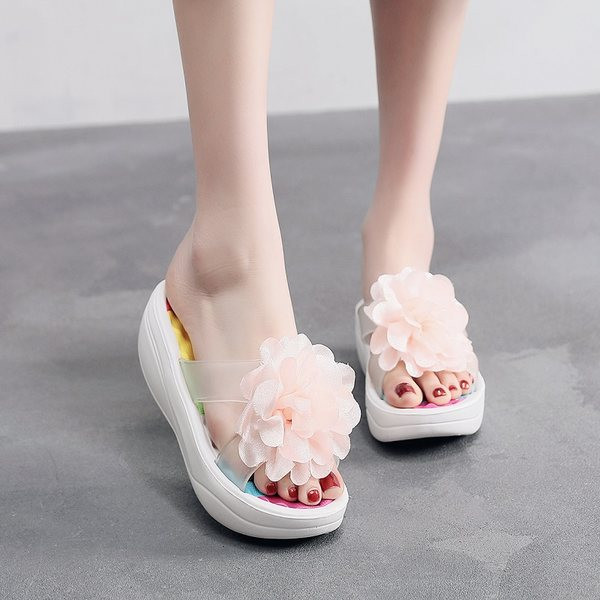 Ежедневни дамски чехли с 3D цветя в няколко цвята