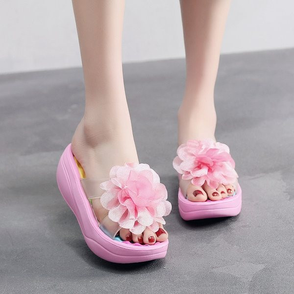 Ежедневни дамски чехли с 3D цветя в няколко цвята