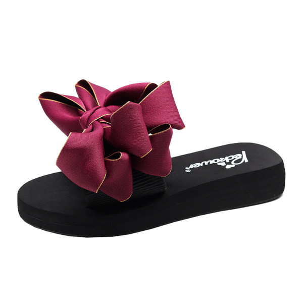 Ежедневни чехли с равна подметка и декорация панделка за жени