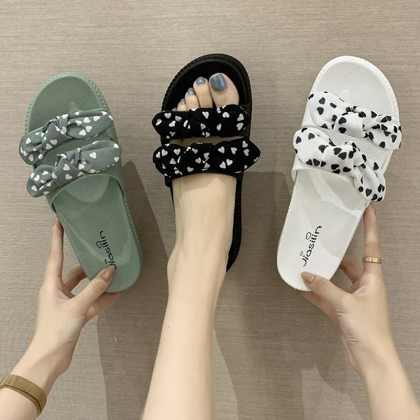 Дамски чехли с панделки и патформа 4см