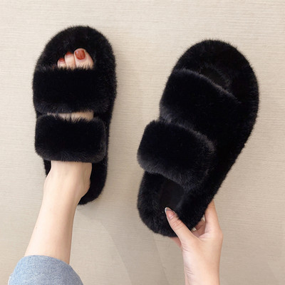 Дамски пухени чехли с равна подметка