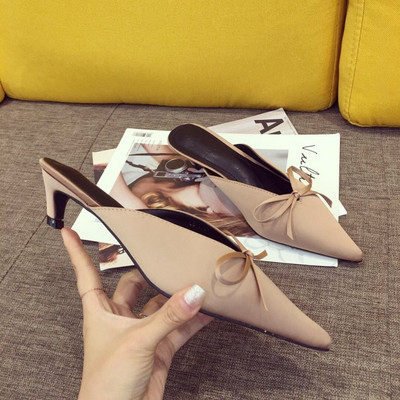 Дамски ежедневни чехли с панделка - заострен модел