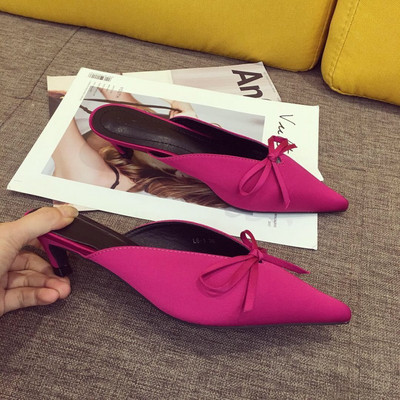 Дамски ежедневни чехли с панделка - заострен модел