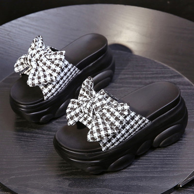 Ежедневни чехли с панделка и висока платформа